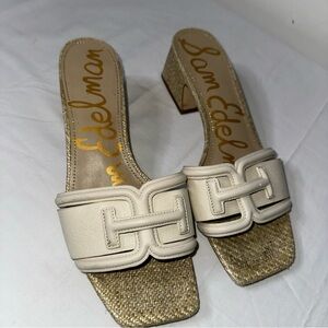 Sam Edelman Waylon Slide Sandals in ivory and raffia with block heel size 10